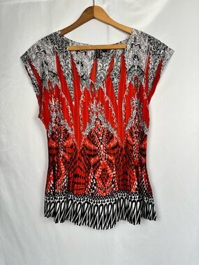 Milano Red and Black Geometric Cap Sleeve Top